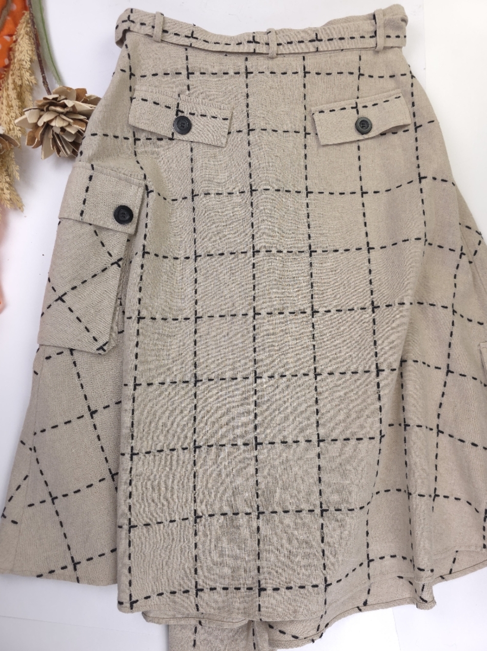 Anthropologie Eva Franco Windowpane Belted Pocket Detailed Wrapped Skirt - Sz 6 - Picture 14 of 16
